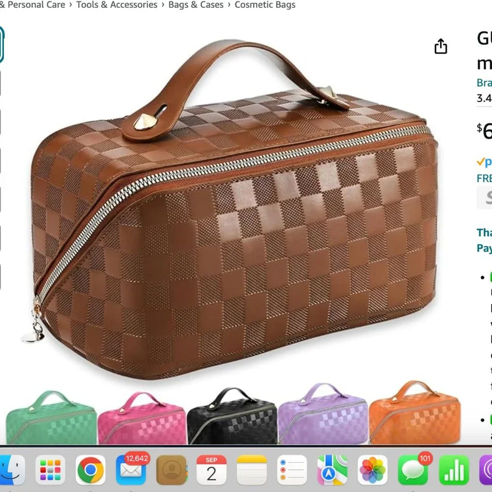GUZINC Large Capacity Travel makeup bag for Women NEW IN PACKAGE BROWN - Picture 1 of 6